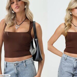 Princess Polly Back In Time Top Brown BRAND NEW
